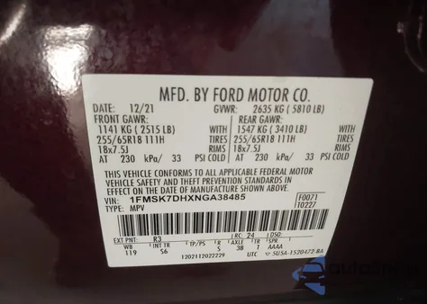 2022 Ford Explorer Xlt from USA, damaged, VIN 1FMSK7DHXNGA38485